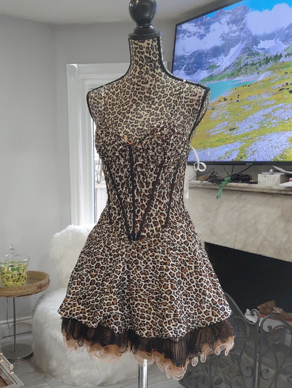 Leopard Print Strapless Corset Skater Dress